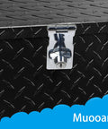 Heavy Duty Aluminum Tool Box 20x12x9.5 Inch Black Cargo Trunk For Pickup Truck Bed And RV With Reinforced Snap Lock Latch close-up of the latch