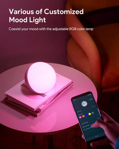 Smart Table Lamp With App And Voice Control Dimmable Desk Light RGB LED Color Changing Touch Lamp lit on table with phone app