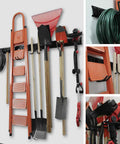 Heavy Duty Wall Tool Storage Rack With Shelf and Adjustable Hanger System for Garage Organization, 9 Hooks, 2 Rails