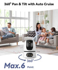 2K WiFi Indoor Security Camera For Pets And Baby With AI Motion And Sound Detection in family living room setting.