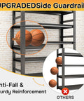 Heavy Duty Adjustable Five Tier Metal Garage Shelving Unit With Anti Slip Feet Anti Fall Rails Wall Anchor Hardware And Built Tough Garage Ready Storage On Uneven Floors, metal shelf with side guardrails