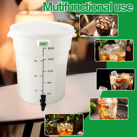 Five Gallon Round White Cold Brew Bucket System For Commercial Use With Drip Free Spigot And Recipe Guide Ideal For Home Office Or Small Coffee Spots