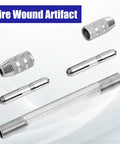 2 Pcs Double Ended Pin Vise Set Stainless Steel Mini Hand Drill for Twisting Copper Wire Jewelry Making Tool with components displayed.