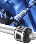 MT3 live center lathe center with ribbed silver body and conical tip, close-up view.