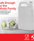 1 Gallon Water Jug BPA Free Empty Container With Leak Proof Cap Made From Food Grade Plastic next to cucumber water glasses