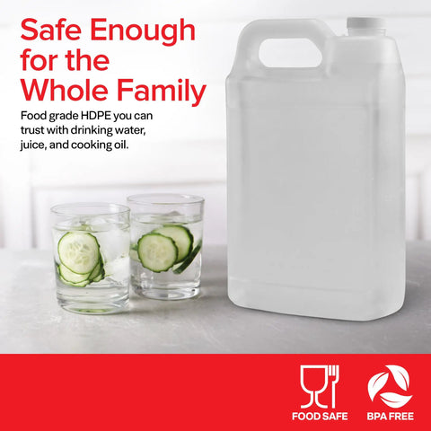 1 Gallon Water Jug BPA Free Empty Container With Leak Proof Cap Made From Food Grade Plastic next to cucumber water glasses