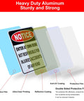 Enter At Your Own Risk Sign Set Of 2 10x7 Inches Reflective Aluminum Caution Safety Warning Weatherproof UV Protected Easy To Mount Not Responsible For Accidents Or Injuries shown with layers of protective coatings and features