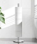 Stainless Steel Freestanding Toilet Paper Holder Stand With Shelf For Spare Rolls Waterproof And Rustproof Bathroom Storage Organizer That Holds Five Rolls No Fuss Tools Needed Durable Modern Bath Accessory For Neat Everyday Use