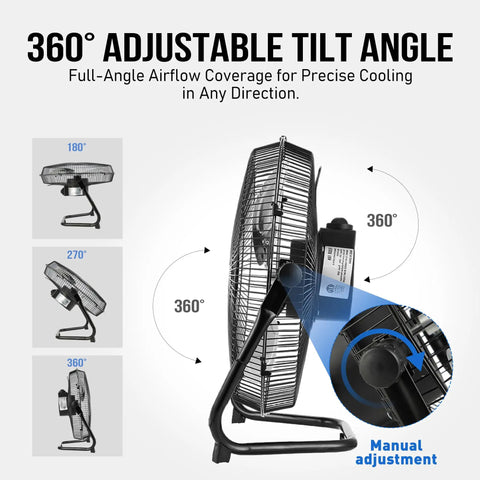 Heavy Duty 20 Inch Metal Floor Fan With High Velocity Airflow Up To 4650 CFM Three Speed Settings And 360 Degree Adjustable Tilt