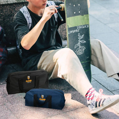 Two Tote Style Tool Bags Set For Pros And DIYers Includes Small And Medium Organizers near skateboarder
