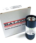Single motor run capacitor replacement for HVAC and industrial AC motors, 440 VAC rated, shown with packaging box