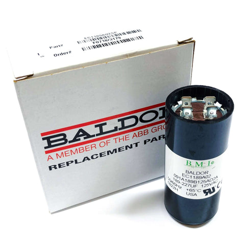 Single motor run capacitor replacement for HVAC and industrial AC motors, 440 VAC rated, shown with packaging box