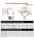 Technical diagram with dimensions of Permanent Magnet Synchronous Motor 220V 1 RPM Bracket Controllable CW And CCW Speed Reducer Ready