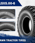 Snow Hog 15x5x6 ATV Snow Blower Tire Pair 2PR Non Highway Lawn And Garden Tire For Snow Thrower, sidewall view and tread detail.