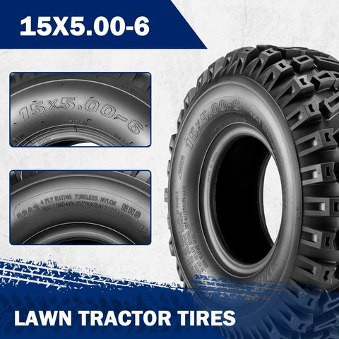 Snow Hog 15x5x6 ATV Snow Blower Tire Pair 2PR Non Highway Lawn And Garden Tire For Snow Thrower, sidewall view and tread detail.