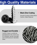 Top Notch Black Truss Head Wood Screws Assortment, 170 Piece Self Tapping Carbon Steel Kit With Badass Corrosion Resistance, showing black zine coated screws.