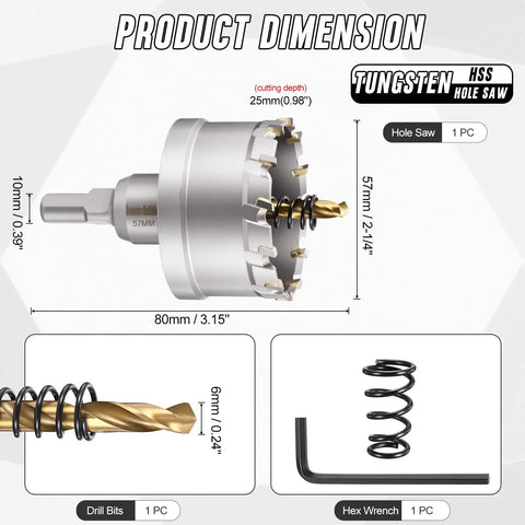 Heavy Duty Tungsten Carbide Tct Hole Saw Beast That Chews Through Stainless Steel And Titanium 57mm diameter with center guide bit.