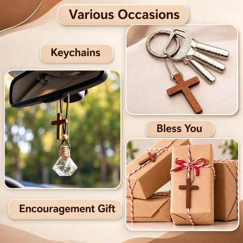 Hella Sturdy Wooden Cross Charms Bulk Pack Of Sixty Pocket Size Beads With Pre Drilled Hole For DIY Necklace Projects And Religious Craft Supplies Top Shelf Quality used as keychains and gift decorations.