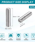 Product size display of 10 Pcs M8-1.25 x 35Mm Grub Screws 304 Stainless Steel Cup Point Allen Head Screws Internal Hex Socket Drive