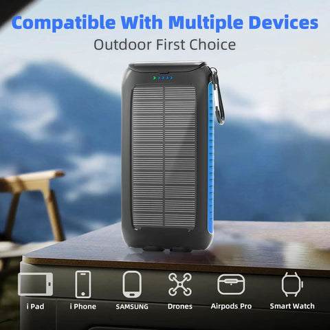 Go-To Ultra Portable 49800mAh Solar Charger Power Bank With Type C And Dual USB Ports on outdoor table