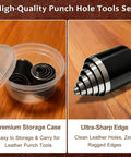 Pro Grade Leather Circle Cutter Tool Set 13 Piece Circle Punch Kit with storage case and sharp high carbon steel cutting dies.