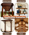 Heavy Duty L Brackets 4 Pack Beefy Carbon Steel Corner Braces supporting wood shelves, gazebo, pergola, and ceiling beams
