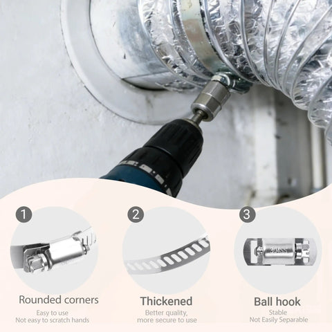 DIY 10 Foot Metal Strapping Hose Clamp Kit With 304 Stainless Worm Gear Clamps being used with drill for secure fit