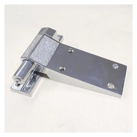 Heavy Duty Zinc Alloy Pivot Hinge For Cold Storage Doors silent damping mechanism, showing shiny silver surface and mounting holes.