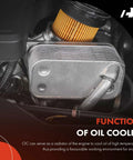 Premium Battery Cooler Heat Exchanger Chiller Compatible With Tesla Model X 2016 To 2020, showing detail of engine oil cooler in vehicle.