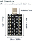 USB Type C Breakout Board With 24 Pin Male And Female Plugs Gold Plated PCB dimensions, 48mm x 25mm, for easy USB C port replacement.