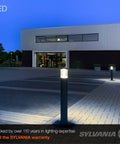 Top Shelf LED HIDR Replacement Bulb 24 Watt A23 Bollard Fixture Using Standard Socket delivering glow in outdoor setting.