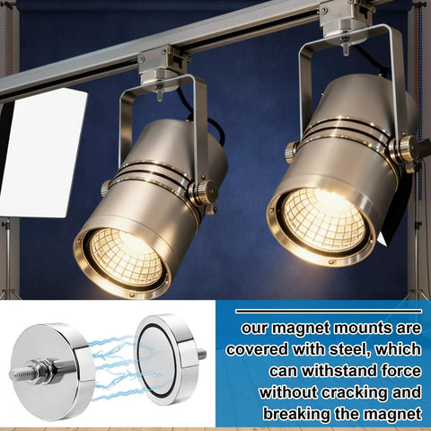 Set of 4 silver neodymium round mounting magnets with M6 bolts, 1.65in, 180lb capacity