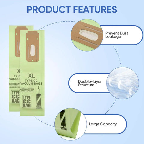 10 Pack Type CC Vacuum Bags Replacement For Elevate Upright Vacuums and All Docking System Models XL with product features