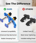 Heavy Duty T Track Clamps With Spring Nut Offer Adjustable Pressure Plate Slider For Woodworking And Metal Milling Tables Featuring 100mm Clamping Range shown with enhanced grip mechanism on left.
