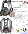 Full Face Gas Mask With Activated Carbon Filters For Gases And Organic Vapors And Chemicals Reusable Silicone Respirator Mask