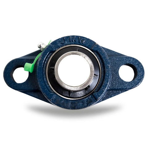Two Pack Pillow Block Bearing Five Eighths Inch Bore With Self Aligning UCFL202 10 Flange Mount Solid Base Two Bolt Lock Pre Lubricated Ready To Roll For Smooth Operation And Shaft Misalignment Tolerance, blue cast iron bearing