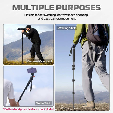 Ultra Lightweight 61 Inch Camera Monopod For On The Go Travel Photography used as monopod, walking stick, and selfie stick