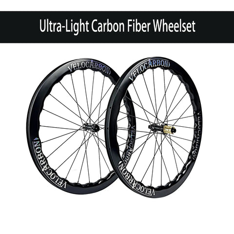 Ultra Lightweight Carbon Wheelset 700C Aero Racing Tubeless Ready Clincher for Road Cycling, carbon fiber rim, side view.