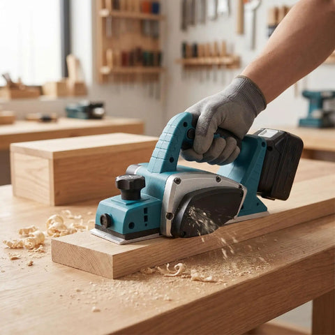 Heavy Duty Cordless Hand Planer With A Beefy 15000 RPM Brushless Motor, Slick Two Millimeter Cut Depth, And Tough Carbide Blades for smooth wood surfacing.