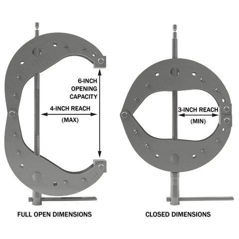 1/4 Inch Impact Driven Clamp Delivers 2000 Pounds Clamping Force, Quick Hand To Impact Switch, Grade 8 Steel Construction, Heavy Duty Clamp For Woodworking And Metal Fabrication, Built To Handle Tough Jobs, full open and closed dimensions