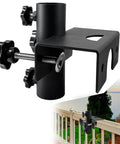 Adjustable Outdoor Umbrella Clamp Holder That Clips On Rails Benches Decks And More Universal Umbrella Clamp Mount Fits 0.8 To 2.7 Inch Railings Fences Balconies Tailgates Boats And Patio Spaces attached to rail