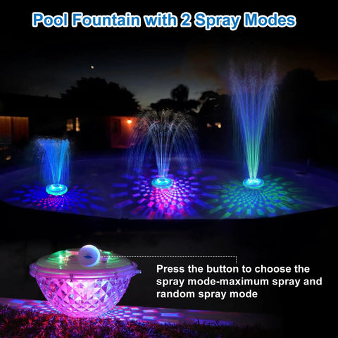 Floating Pool Fountain With Underwater Light Show And Anchor, Two Spray Modes, Colorful Night Water Display For Inground And Above Ground Pools