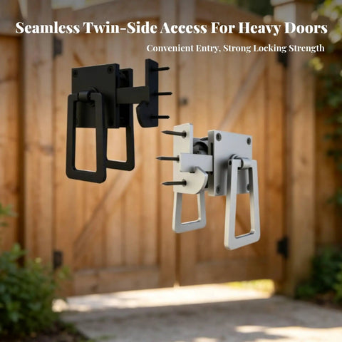 Heavy Duty Double Sided Door Latch With Included Key And Mounting Screws Secure Square Gate Lock For Barn Wood Fences, black and white options.