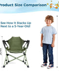 Size comparison of Kids Hammock Chair With Stand, Adjustable Folding Camping Chair For Travel, 26.4in next to 41.3in child.