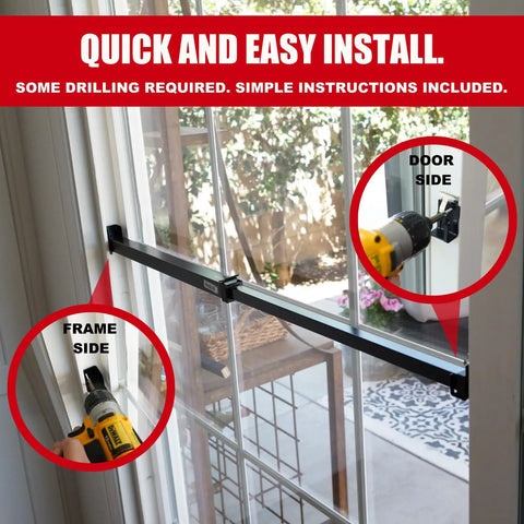 Installation process of Heavy Duty Sliding Door Security Bar With Child Proof Anti Lift Lock And No Sweat Setup For Adjustable Patio And Window Defense Up To Fifty One Inches Black Steel Bar.