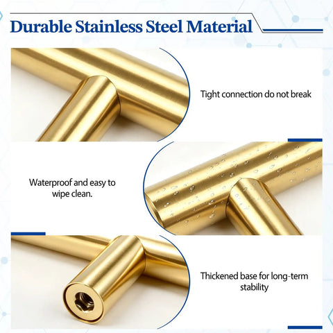 Brushed Gold Cabinet Handles Set Of Four For Kitchen Cabinets And Drawers Two And A Half Inch Center Hole Four Inch Overall Length