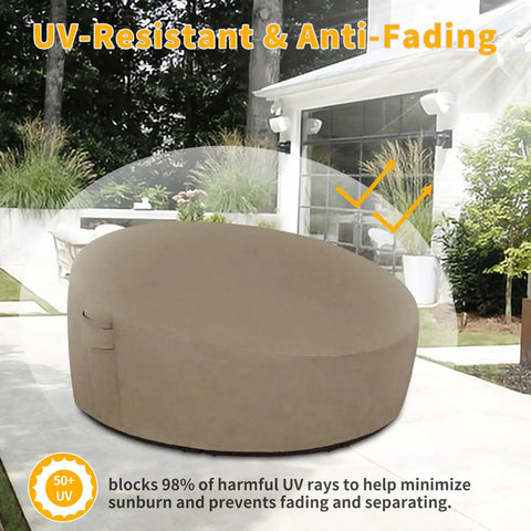 Heavy Duty 600D Outdoor Daybed Cover 75 Inch Diameter Round Waterproof Sofa Cover With Air Vent UV Resistant Camel Color on patio