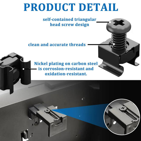 Detail of 40 Sets M6 Rack Mount Hardware Kit With Cage Nuts, Screws, Nylon Lock Washers for Server Racks, vibration resistant setup