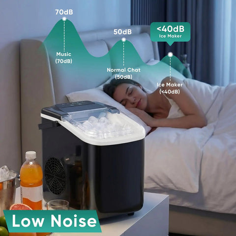 Quick Freeze Countertop Ice Maker Portable Machine With Scoop And Basket Churns 26 Pounds Daily Ready In 6 Minutes Two Cube Sizes for quiet home use.