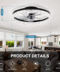 Low Profile Fandelier Ceiling Fan With Light And Remote, 19.7 Inch Flush Mount in modern living room with detailed specs